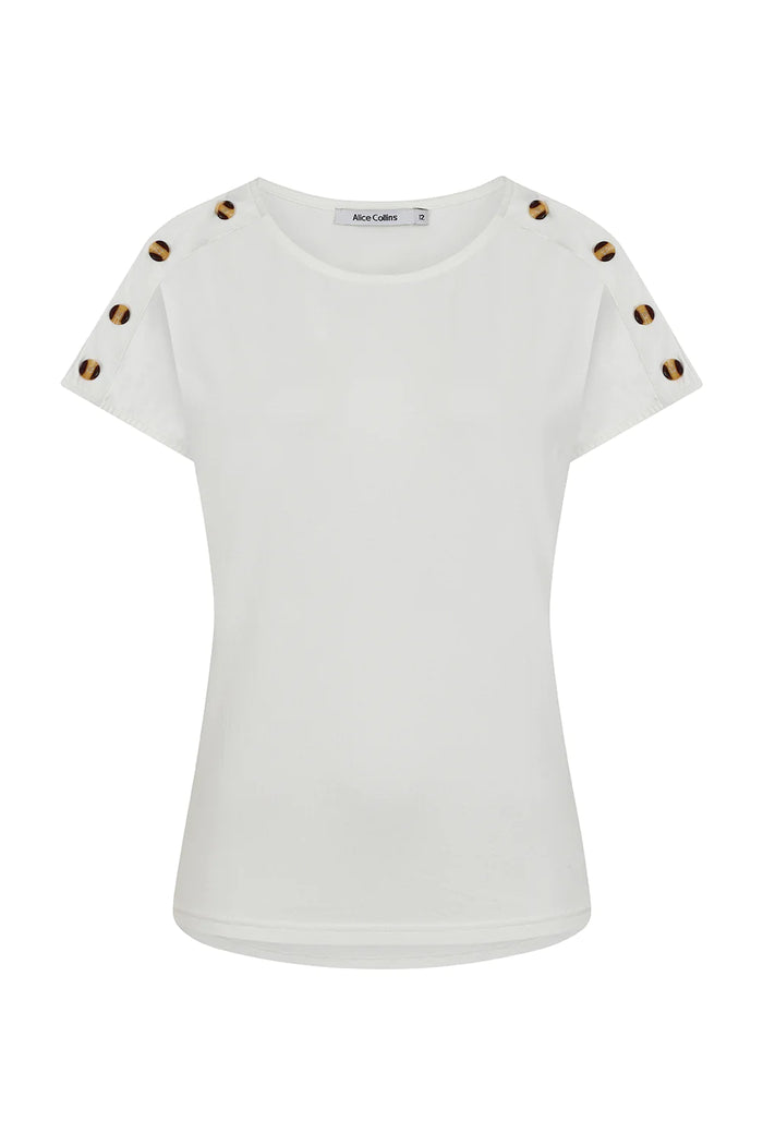 Alice Collins Ladies Button Shoulder Top White