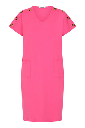 Alice Collins Ladies Button Shoulder Dress Hot Pink