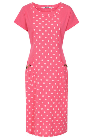 Alice Collins Ladies Hettie Print Dress Polka Hot Pink