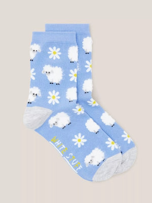 White Stuff Fluffy Sheep Ankle Sock Blue Multi