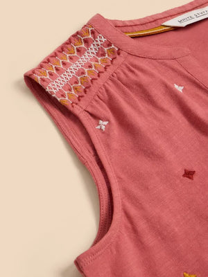 White Stuff Tulip Jersey Sleeveless Shirt Pink Multi