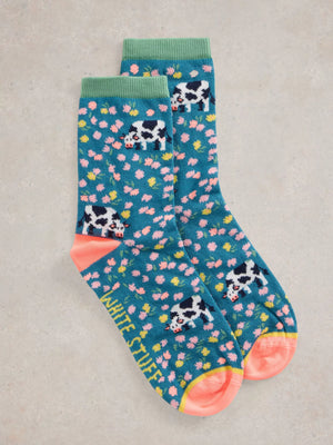 White Stuff Cow Floral Ankle Sock Teal Multi 6-8