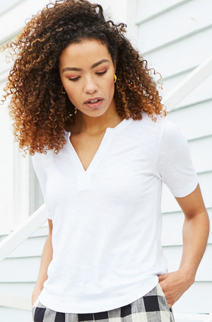 Mistral Embroidery Notch Neck White Top
