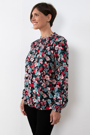 Lily & Me LM23603BK Gathered Dhalia Bloom Black Top