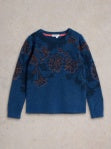 White Stuff Julie Embroidered Jumper Mid Blue