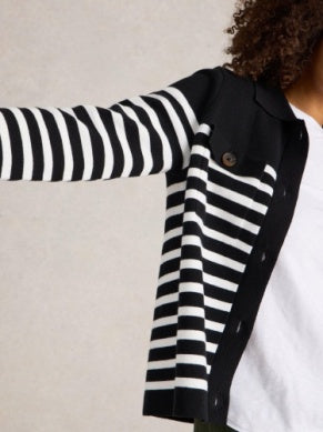 White Stuff Sara Stripe Knitted Shacket Black Multi