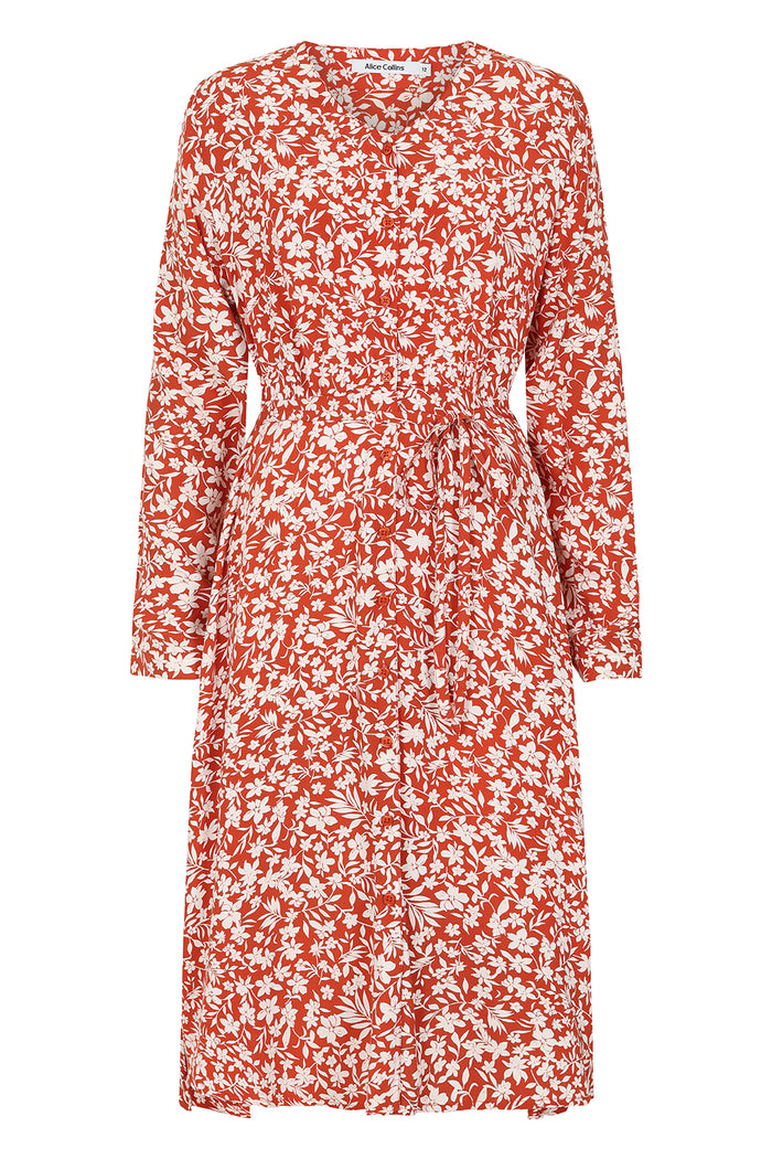 Alice Collins Trailing Flowers Orange Cecilia Dress