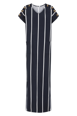 Alice Collins Navy/White Stripe Button Shoulder Maxi Dress