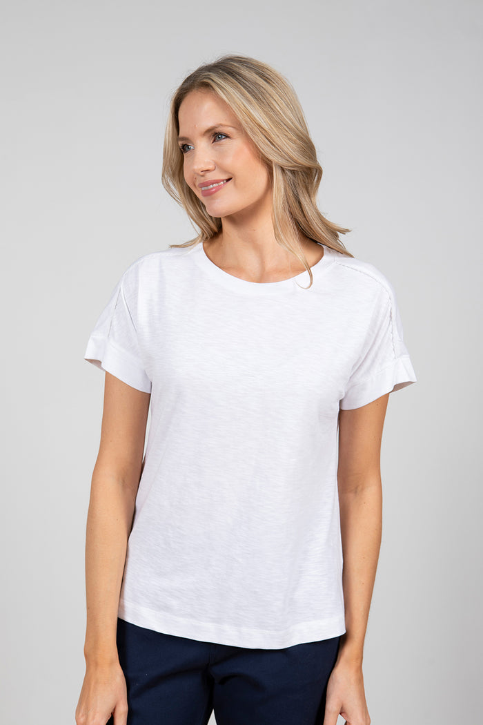 Lily & Me LM23058F Vale White Plain with Trim Detail Top
