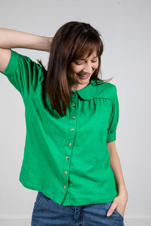 Lily & Me LM23059B Lily Green Plain with Trim Detail Top