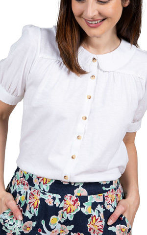 Lily & Me LM23059F Lily White Plain with Trim Detail Top