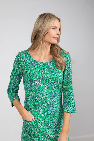 Lily & Me LM23125A Calcot Green 3/4 Length Sleeve Textured Dress