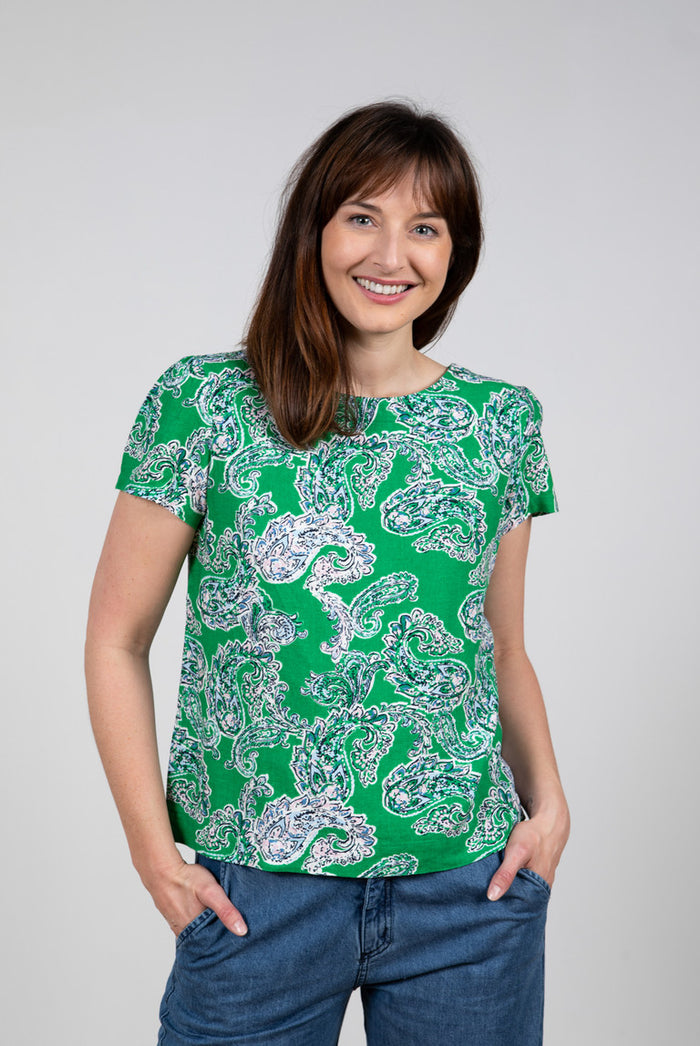 Lily & Me LM23137 Rosali Green Paisley Top