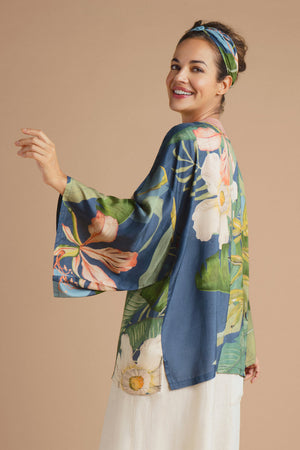 Powder PKJ20 Tropical Design Blue Kimono Jacket